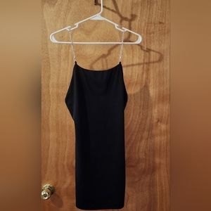 Mini black dress with rhinestones strap - xs